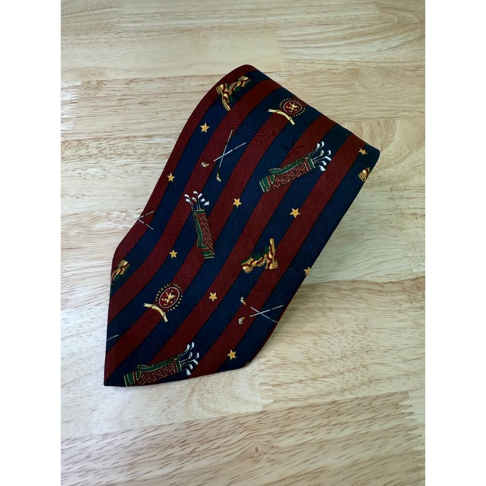 Tommy Hilfiger Golf Theme 100% Silk Men's Neck Tie Red Blue